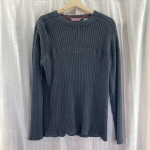 Quiksilver Mens Ribbed Knit Med Crew Neck Long‎ Sleeve Pullover Sweater Gray Y2K